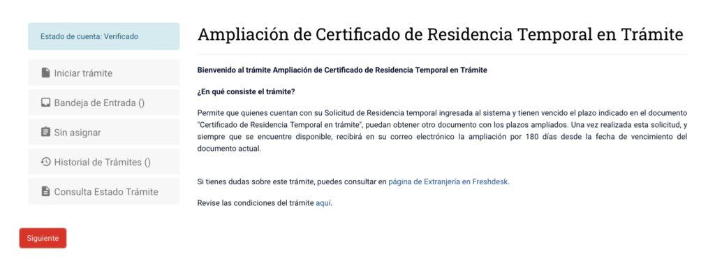 Ampliación de Certificado de Residencia Temporal en trámite